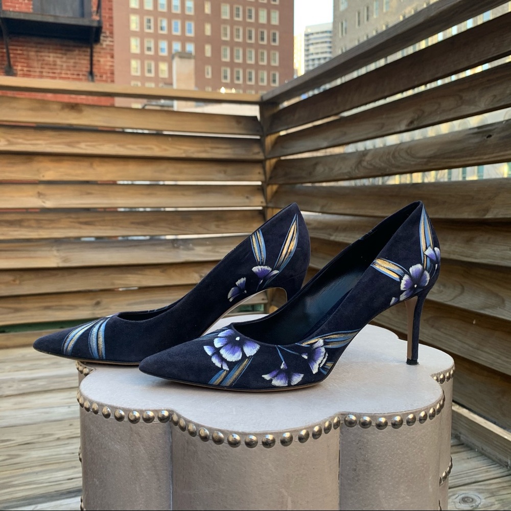 Suede With Hand Painted Flowered Pumps by Demille for Anthropologie